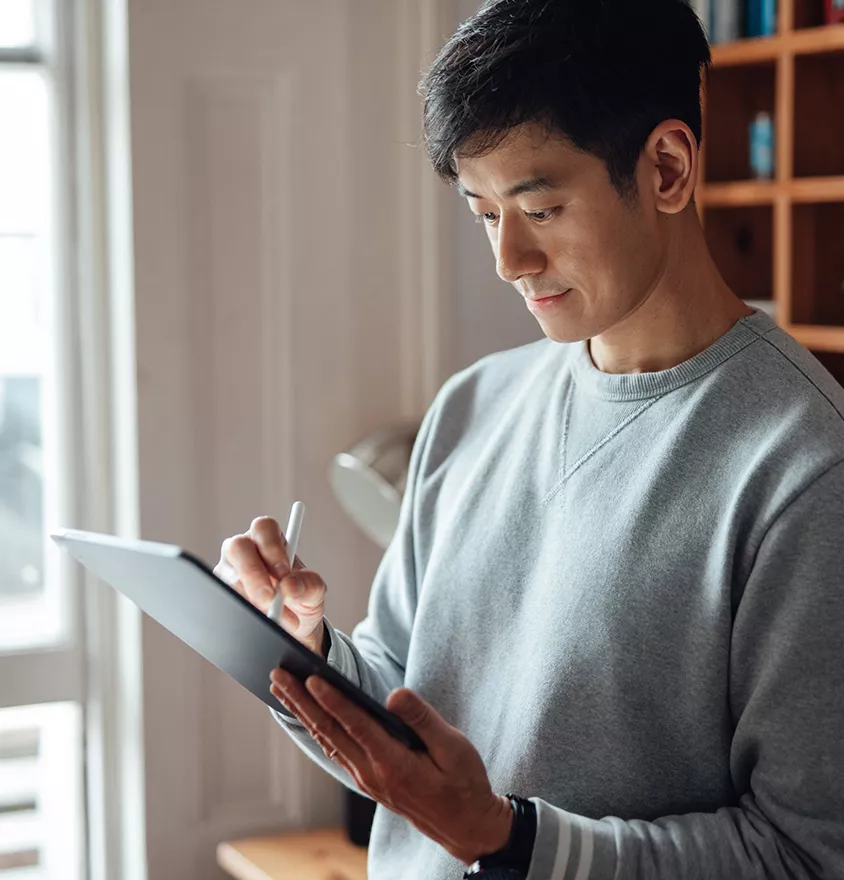 Man working on a tablet