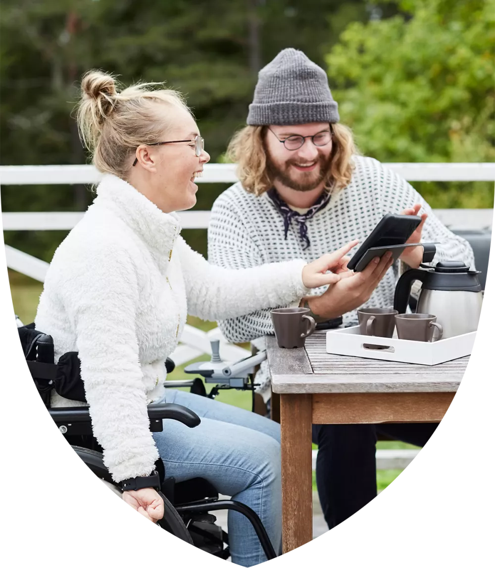 A couple talking at a table