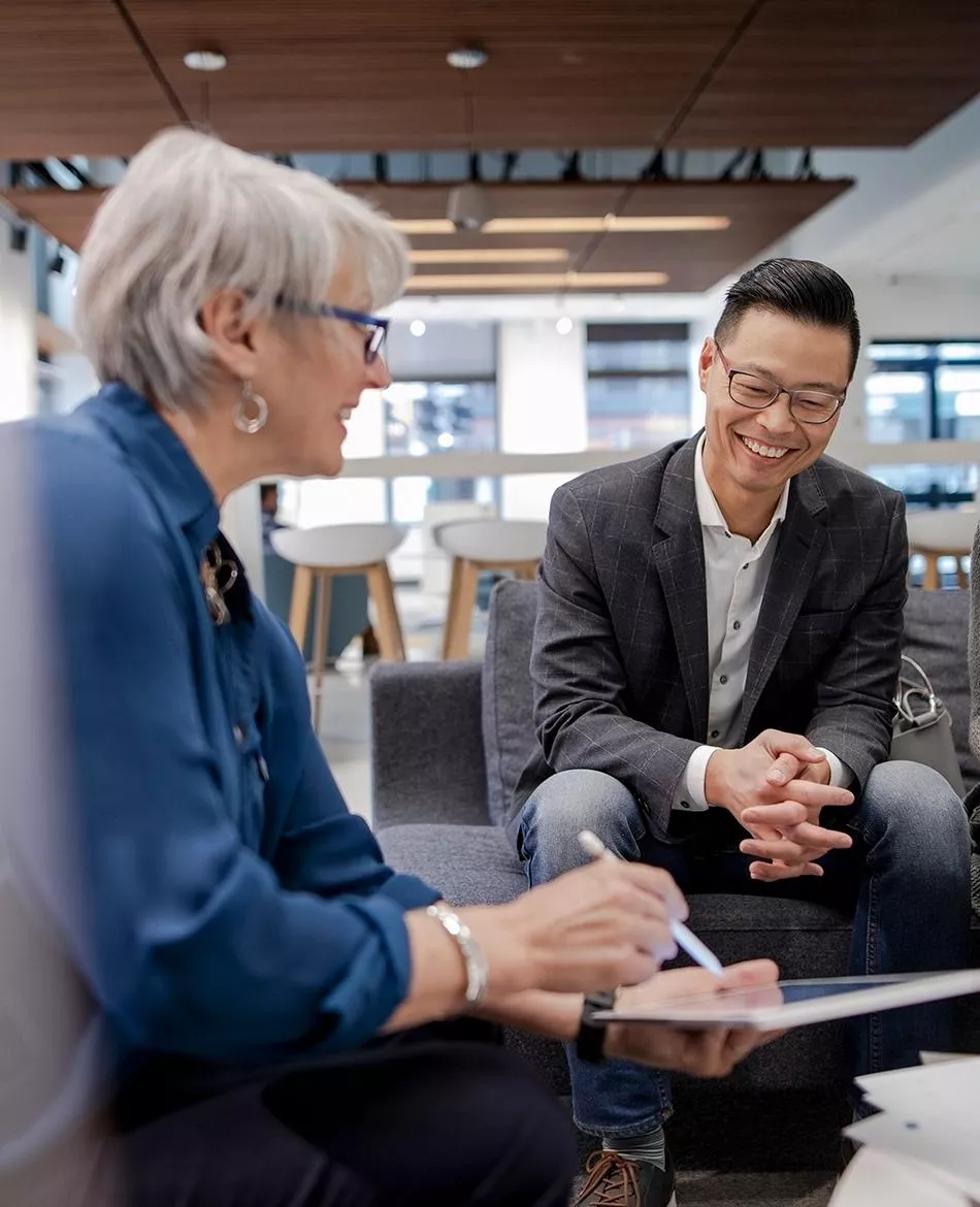 An image of a man and woman talking 