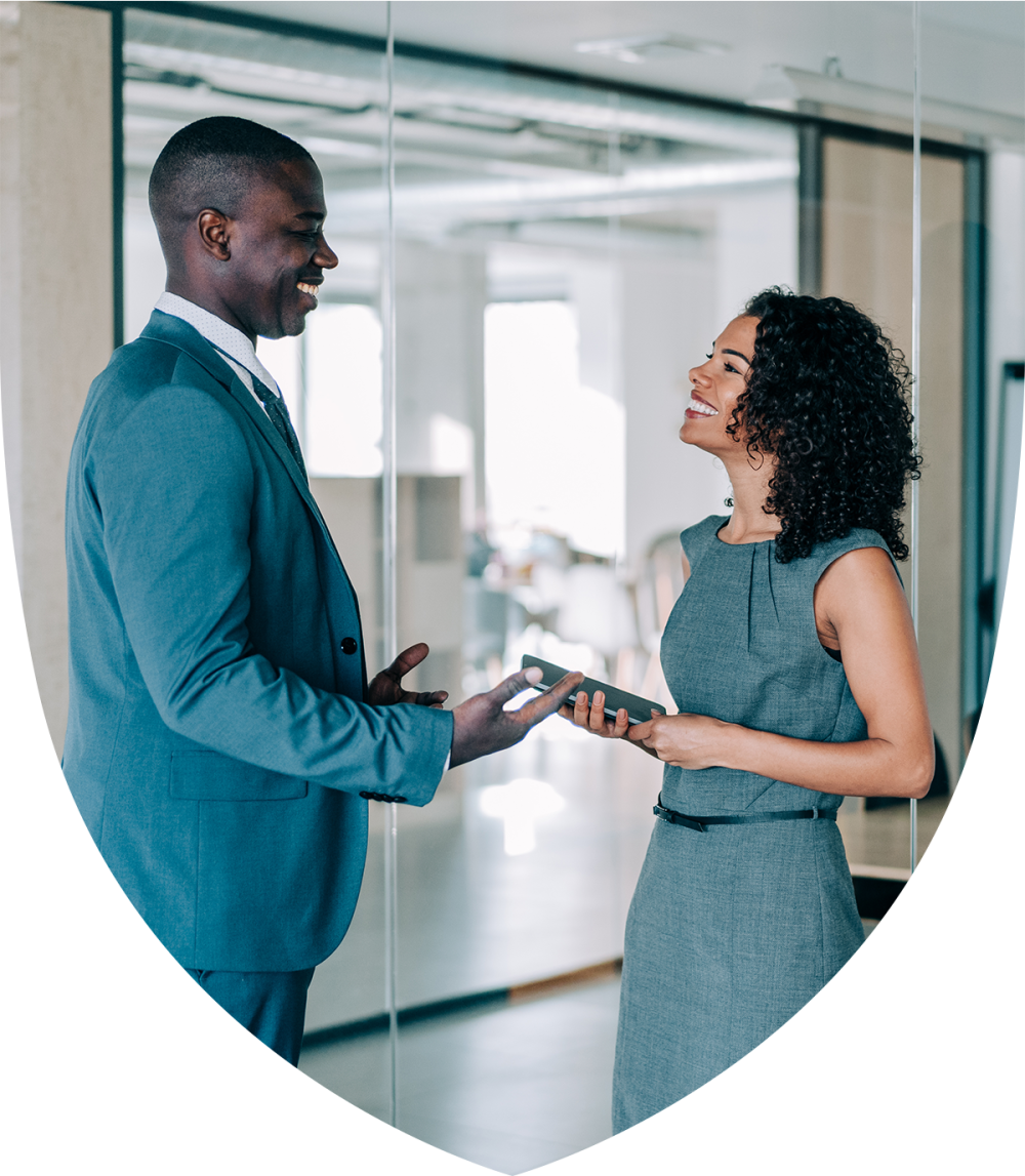 A man and woman talking