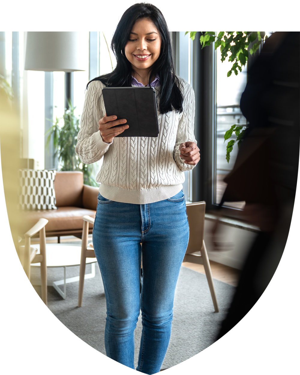 Woman looking at a tablet