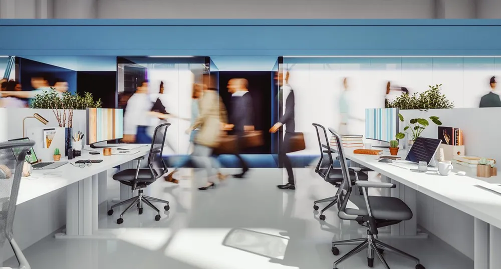 Busy open concept office space